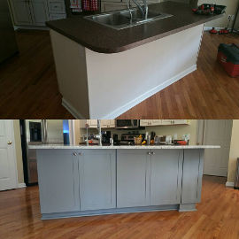 Grey kitchen island before and after